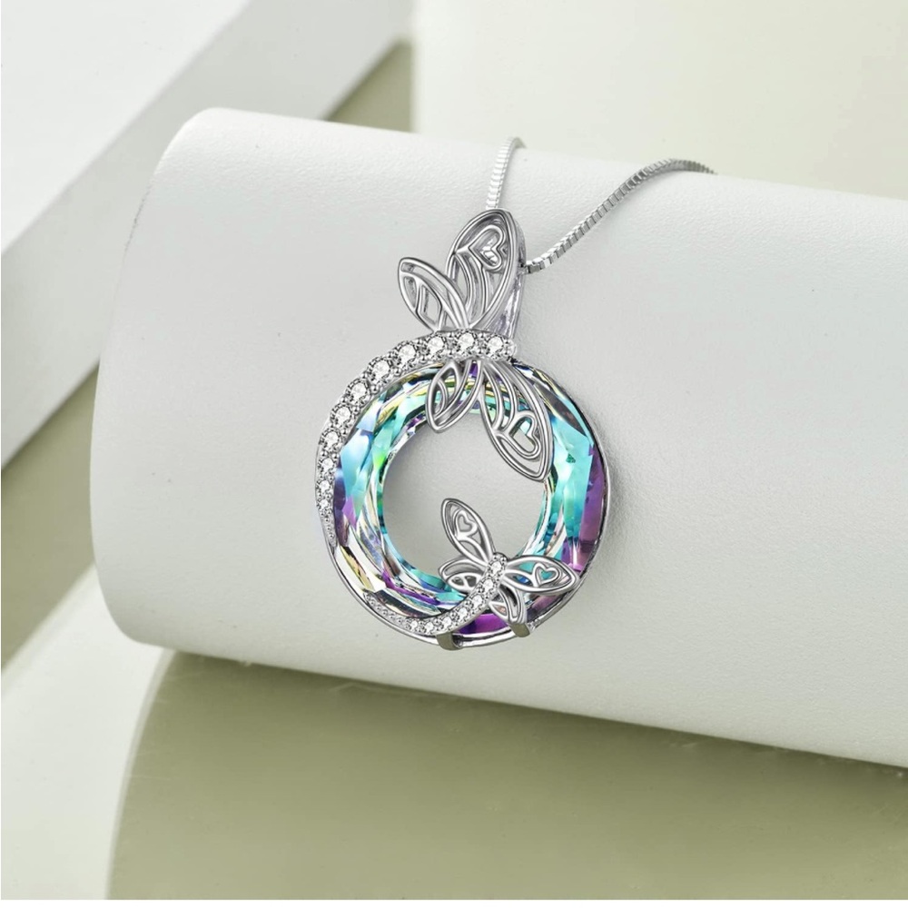 NEW Toupop Sterling Silver & Crystal Lucky Dragonfly Pendant Necklace